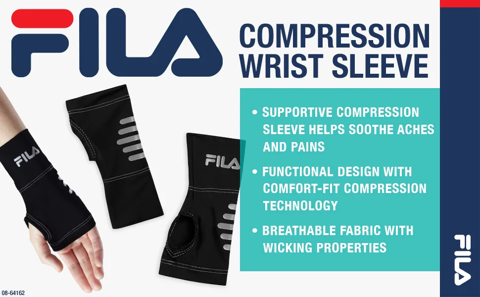 FILA Accessories Compression Wrist Sleeve L/XL (Black) - FILA Accessories Compression Wrist Sleeve