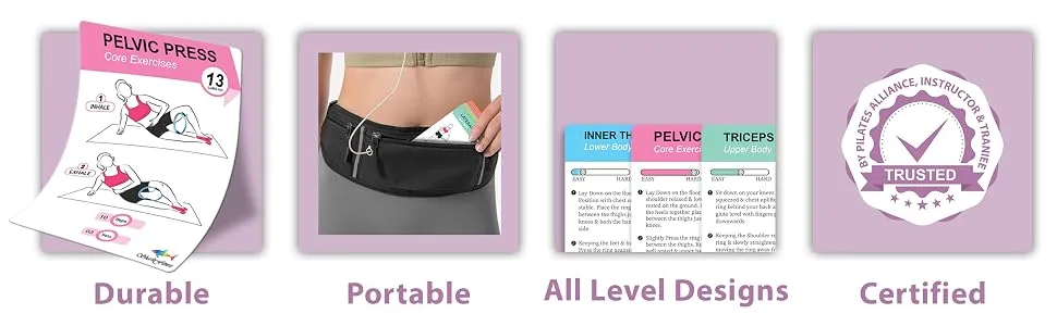 Flexies Pilates Ring Workout Cards -58 Exercise ring Card with Pilates circle Work Out Posture, Instruction & Breathing Tips | Free Dry-Erase Marker & Binding ring|Pilates Equipment Thigh Master guide - magic circle pilates ring 14 inch pilates magic circle workout ring pilates yoga ring for leg calves
