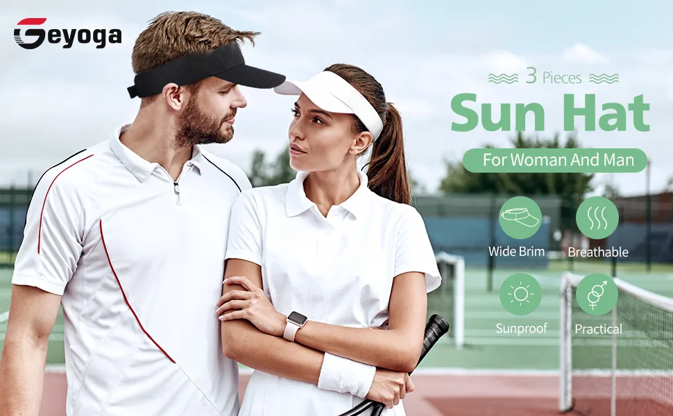 3 Pieces Sun Sports Visor Hats One Size Adjustable Cap for Women and Men (Black, White, Grey) - product information 1