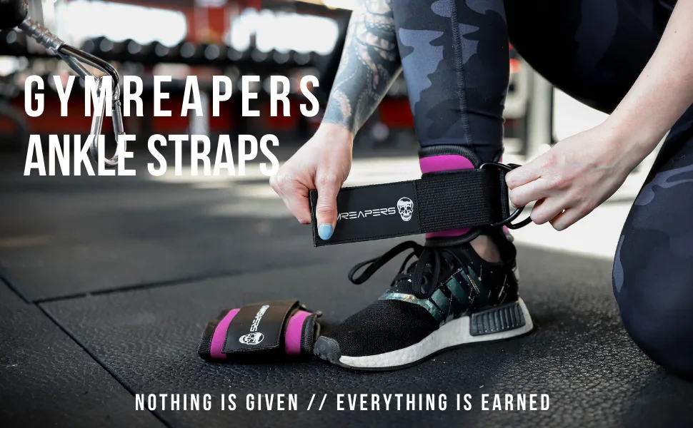 Ankle Straps (Pair) For Cable Machine Kickbacks, Glute Workouts, Lower Body Exercises - Adjustable Leg Straps with Neoprene Padding Pink Pair - ankle straps lifting wrist wraps gymreapers reaper booty butt moose strong power loop ring hip