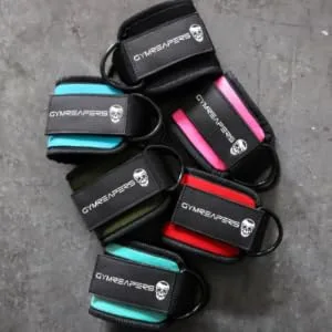 Ankle Straps (Pair) For Cable Machine Kickbacks, Glute Workouts, Lower Body Exercises - Adjustable Leg Straps with Neoprene Padding Pink Pair - straps wraps ankle power lifting lifter d ring black green red cyan pink magenta gymreapers strong