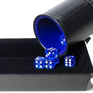 Harbor Loot Blue Dice Shaker Cup Complete with Matching Dice Set of Six Blue Translucent Dice - Blue dice cup and blue dice with black dice mat