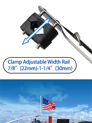 2 PCS Stainless Steel Rail Mount Boat Pulpit Staff, boat yacht marine flag pole(7/8" - 1") - Adjustable Clamp