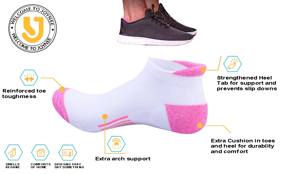 JOYNE Womens Ankle Athletic Low Cut Tab Socks Cushioned Running Sports 6 Pack Grey-6 Pairs - Details