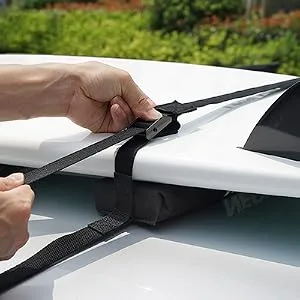LINGVUM Tie Down Cam Straps for Kayak, Surfboard, SUP Board, Canoe, Cargo Roof Rack Straps 15 Feet (Pair), Black/Blue/Red - product information 3