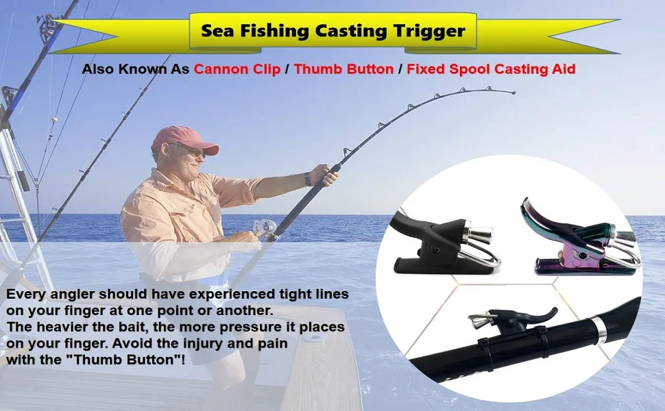 LIZHOUMIL 2 Pack Sea Fishing Casting Trigger, Casting Cannon Clip, Bionic Finger, Thumb Button, Fixed Spool Casting Aid for Sea Shore Beach Fishing Black - fangsha