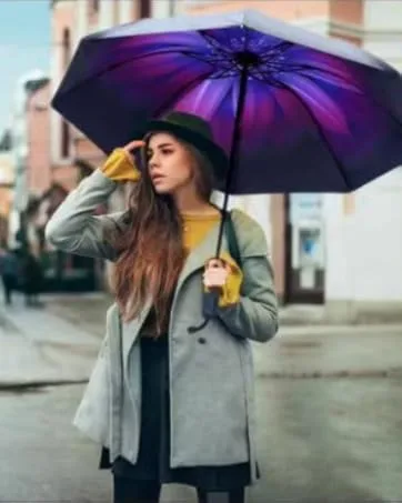 LLanxiry Umbrella,Inverted Reverse Upside Down Umbrellas with C-Shaped Handle, Anti-UV Waterproof Rain Umbrella for Women and Men green leaf - orchid