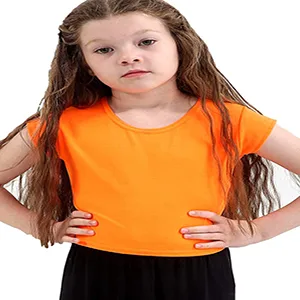 Loxdonz Girls Basic Dance Crop Top Kids Plain Short Sleeve Crop T-Shirt Tees Top 7-8 Years Neon Yellow - short sleeve cropped shirts