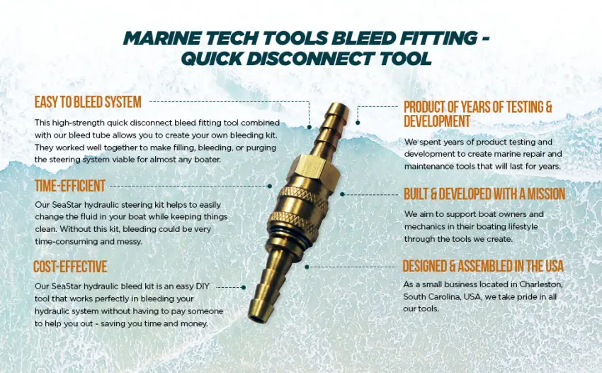 Marine Tech Tools Bleed Fitting - Quick Disconnect Tool - Seastar Bleed Fitting Tool - Hydraulic Steering Kit - MARINE TECH BLEED FITTING - QUICK DISCONNECT TOOL - It makes bleeding & filling process easier