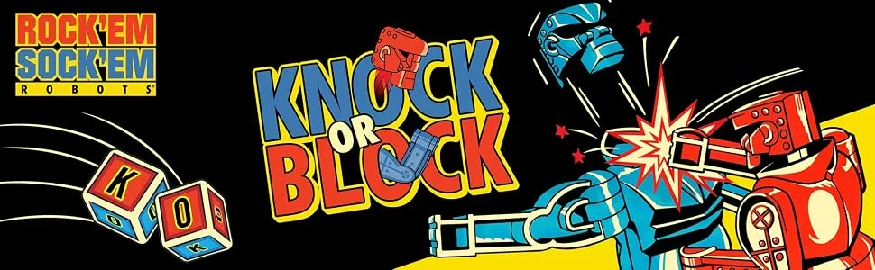 Rock Em Sock Em Robots Knock or Block Edition Boxing Game with Manually Operated Red Rocker and Blue Bomber Figures in Ring Kids Gift - product information 1