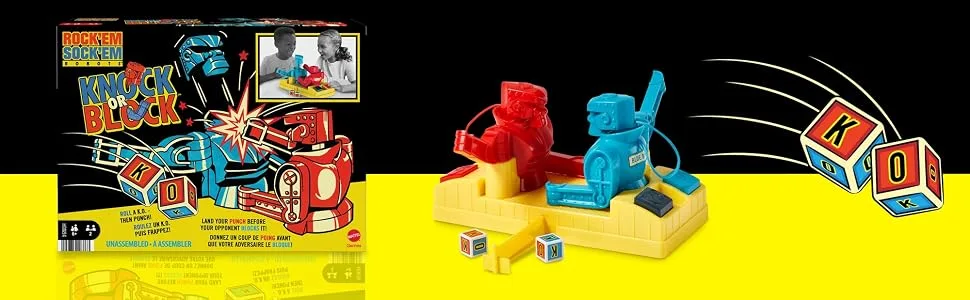 Rock Em Sock Em Robots Knock or Block Edition Boxing Game with Manually Operated Red Rocker and Blue Bomber Figures in Ring Kids Gift - product information 2