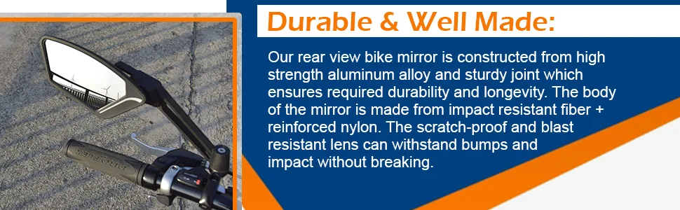MEACHOW New Scratch Resistant Glass Lens,Handlebar Bike Mirror, Adjustable Safe Rearview Mirror, Bicycle Mirror,ME-003 Silver Left Side - Scratch proof and sturdy rear view mirror.