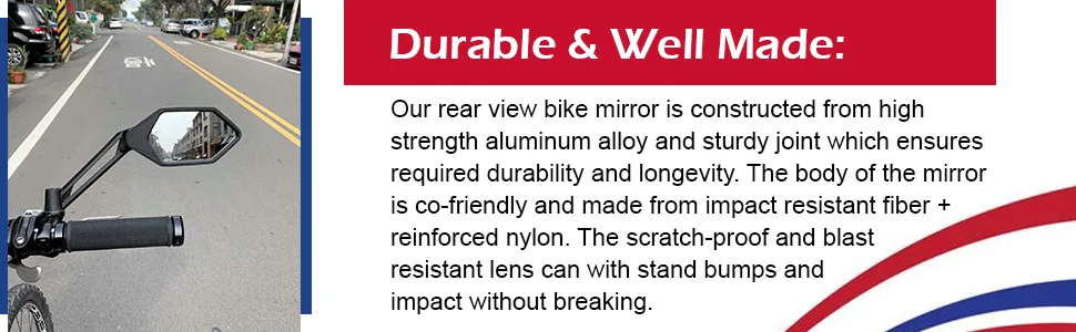 MEACHOW New Scratch Resistant Glass Lens,Handlebar Bike Mirror, Adjustable Safe Rearview Mirror, Bicycle Mirror (Silver Left Side) ME-005LS - Scratch proof and sturdy rear view mirror.