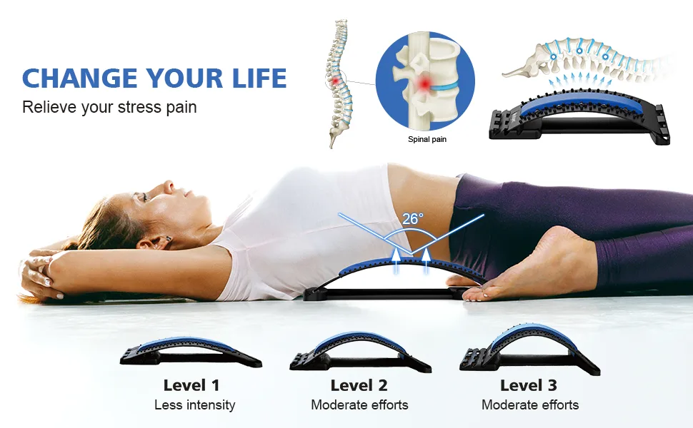 Modquen Back Stretcher for Lower Back Pain Relief, Multi-Level Lumbar Back Pain Relief Device for Herniated Discs, Scoliosis, Sciatic Nerve Pain - adjustable back stretcher