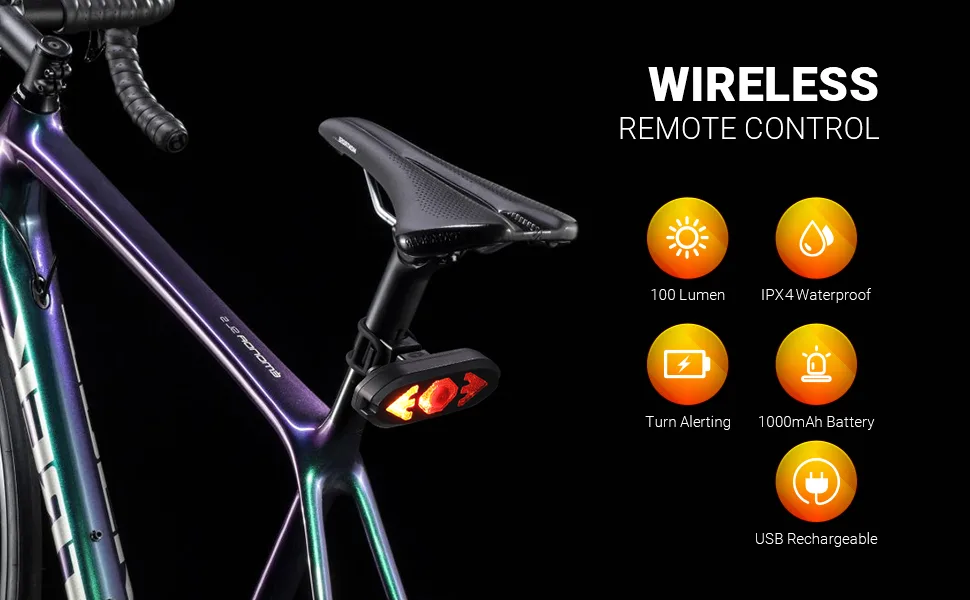 Bike Tail Light with Turn Signals Wireless Remote Control Waterproof Bicycle Rear Light Back USB Rechargeable Ultra Bright Safety Warning Cycling Taillight for Night - product information 2