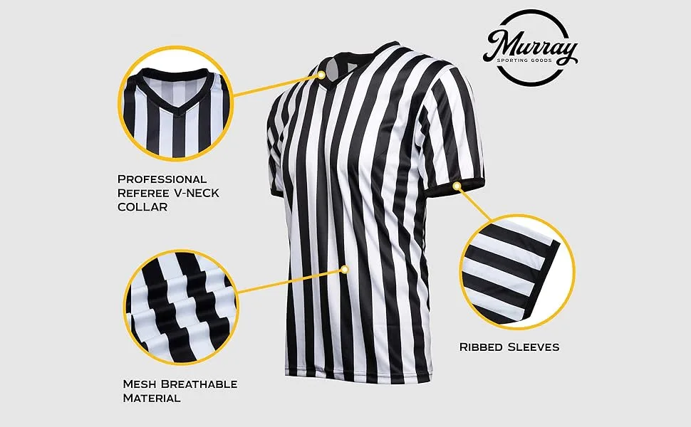 Murray Sporting Goods Men's V-Neck Referee Shirt | Mens Official Short Sleeve Pro-Style V-Neck Officiating Referee Shirt Medium - Murray Sporting Goods Men