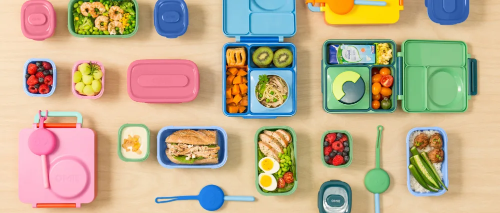OmieBox Kids Utensils Set with Case - 2 Piece Plastic, Reusable Fork and Spoon Silverware with Pod for Kids, Travel, Lunch Boxes - (Bubble Pink) - OmieBox