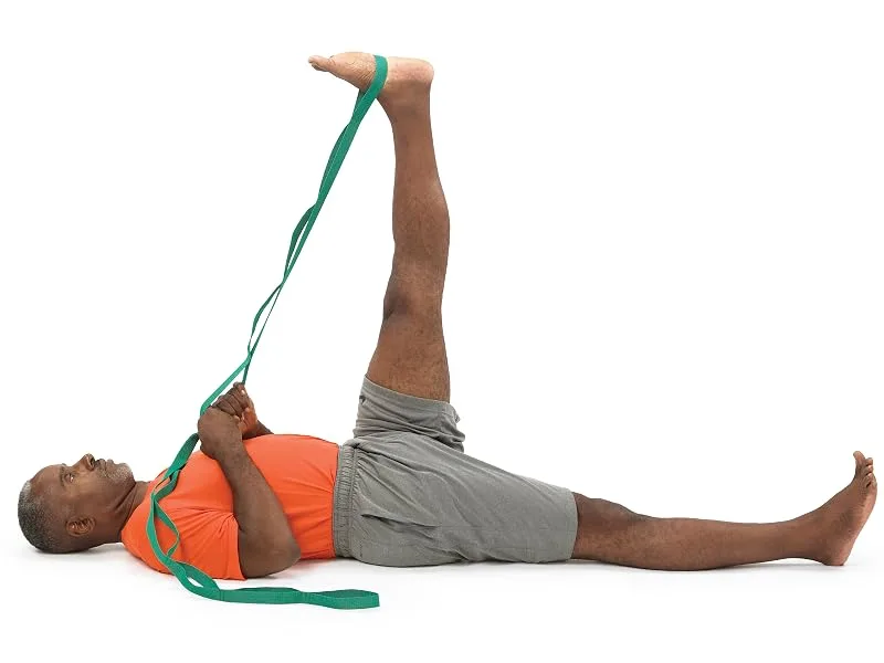 OPTP The Original Stretch Out Strap with Exercise Poster  Made in The USA Stretching Strap and Yoga Strap for Stretching, Physical Therapy Exercise and Flexibility - woman stretching legs off to side