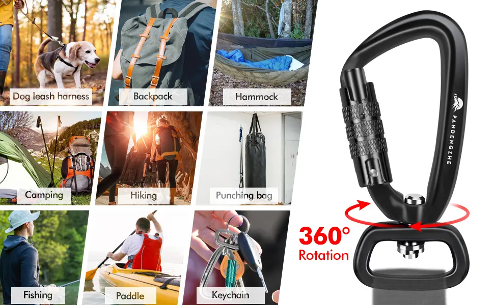 PANDENGZHE Locking Carabiner Clip 2.5" with Swivel Ring for Securing Pets, Dog Leash Harness, Camping, Hiking, Keychains Black - Locking Carabiner Clips