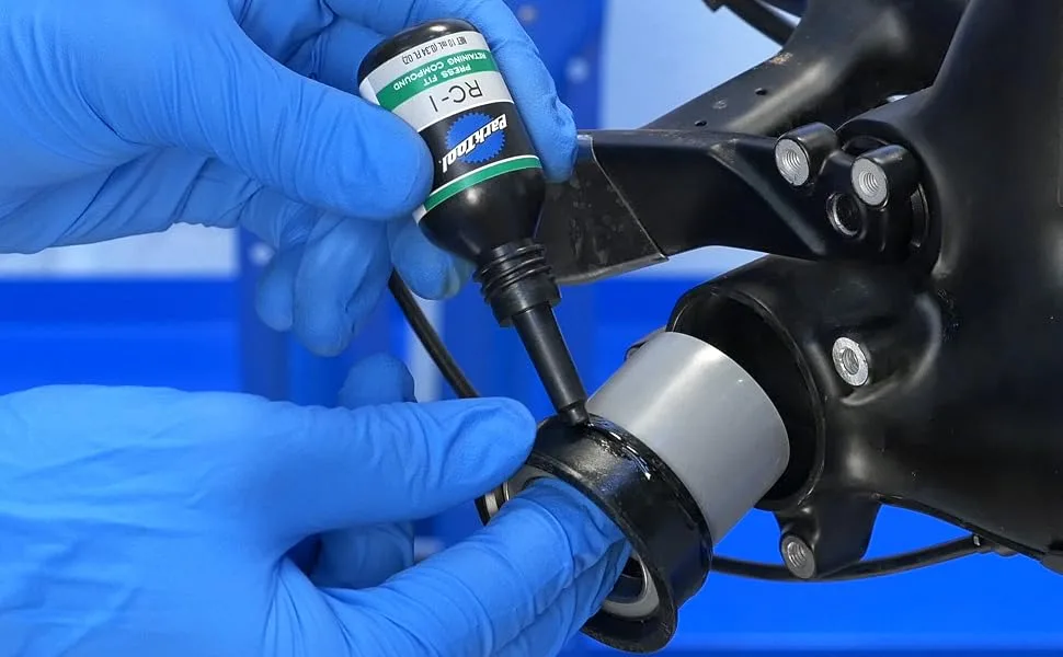 Park Tool RC-1 Press Fit Retaining Compound for Bicycles - Park Tool RC-1 being applied to a press-fit bottom bracket cup