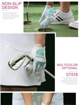 PGM Women's Golf Glove One Pair (4 Color Options), Improved Grip System, Cool and Comfortable white blue Small - STO18 1