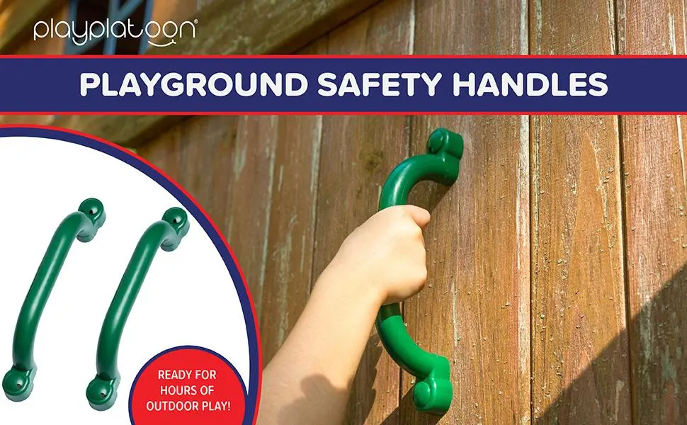 Playground Safety Handles, 2 Pack  Green Grab Handle Bars for Outdoor Jungle Gym or Swing Set - Play Platoon Playground Safety Handles