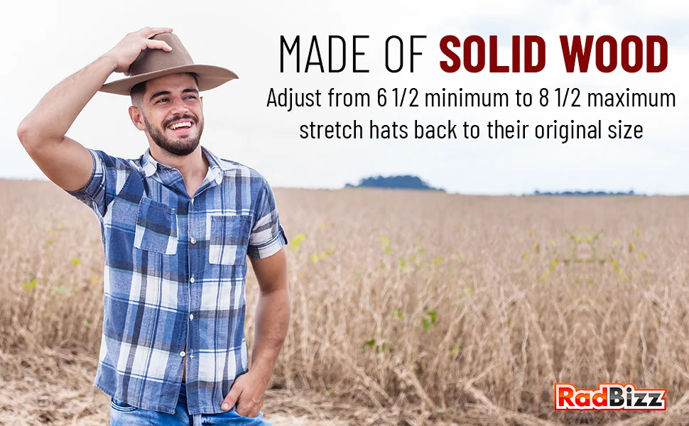 RadBizz FirstChoice Hat Stretcher - One Size Fits All - Heavy Duty - Stretchworx Beige - Made of solid wood, hat size, hat stretcher, resize hat, new era 59fifty