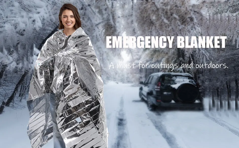 RAINPOH Emergency Mylar Thermal Blanket 82 * 64 in(10 Pack), Gigantic Space Blanket, Survival Blankets Heavy Duty Camping Gear, First Aid, Silver - Emergency Blanket