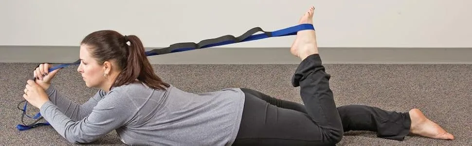 RangeMaster Stretch Strap with Exercise Guide Versatile Multi-Loop Strap Perfect for Yoga, Pilates, and Physical Therapy  Portable  Helps Improve Flexibility Black & Blue - Shoulders