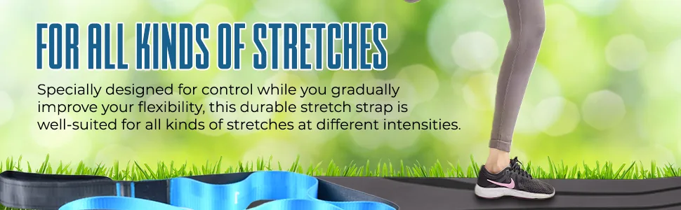 Relax Tony Yoga Stretching Strap | 12 Loops Non-Elastic Stretch Out Yoga Strap | Stretching Band for Physical Therapy, Home Workout Exercises, Pilates & Dance | Includes Carrying Bag & Workout Guide - stretching strap with loops