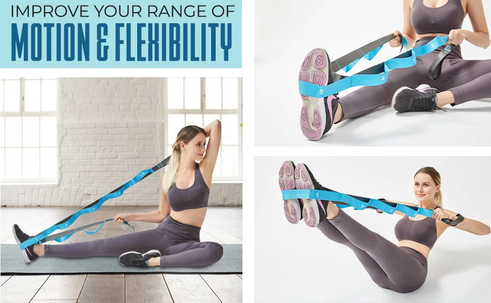 Relax Tony Yoga Stretching Strap | 12 Loops Non-Elastic Stretch Out Yoga Strap | Stretching Band for Physical Therapy, Home Workout Exercises, Pilates & Dance | Includes Carrying Bag & Workout Guide - yoga straps