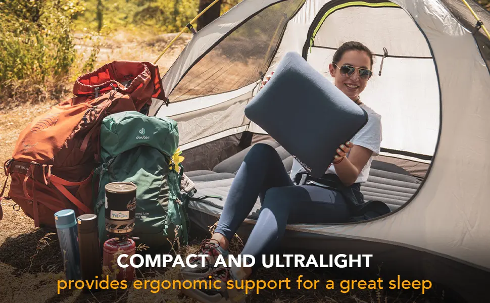 Inflatable Camping Pillow - Hiking Pillow Ultralight - Backpacking Pillow Lightweight - Camp Pillow Compressible - Blow Up Camping Pillow Gray - Inflatable camping pillow