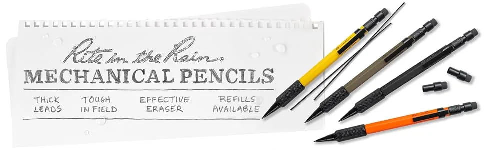 Rite in the Rain All Weather Golf Notebook, 3.5" x 6", Green Field Flex, Club Yardage Book & Hole Notes (No. 4) - Mechanical Clicker Pencils - thick leads, though in field, effective eraser, Refills available