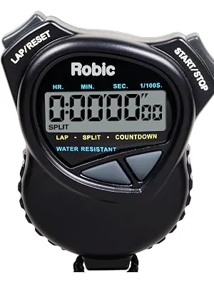 Robic 1000W Dual Stopwatch with Countdown Timer- Black- Water Resistant- Huge LCD Display to Hold and Use - stopwatch; timer; handheld timer; countdown timer; timing; sports timer; Split stopwatch; countdown