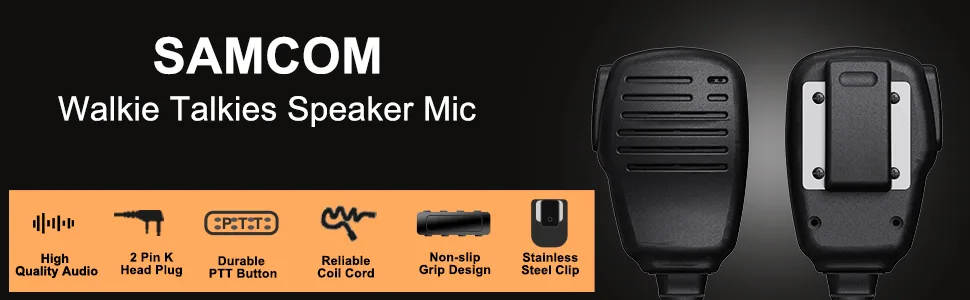 SAMCOM Walkie Talkie Speaker Mic, 2 Pin K Type Handheld Two Way Radios Shoulder Lapel Mic Microphone with Rainforced Cable,1 Pack - 2 pin walkie talkie mic