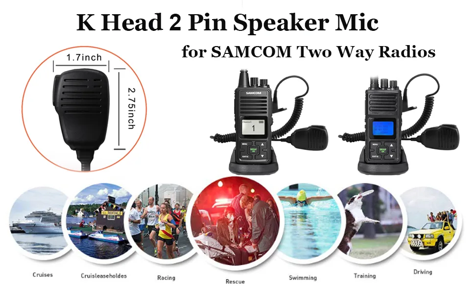 SAMCOM Walkie Talkie Speaker Mic, 2 Pin K Type Handheld Two Way Radios Shoulder Lapel Mic Microphone with Rainforced Cable,1 Pack - walkie talkie speaker mic