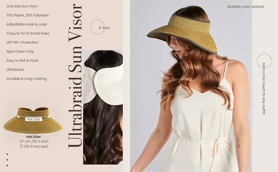 San Diego Hat Company Women's Adjustable Packable Roll-Up Visor One Size Black - San Diego Hat Co