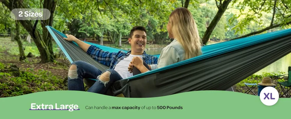 Durable Hammock 400 lb Capacity - Lightweight Nylon Camping Hammock Chair - Double or Single Sizes w/ Tree Straps and Attached Carry Bag - Portable for Travel/Backpacking/ (Navy, Medium) Navy & Light Blue Medium - product information 16