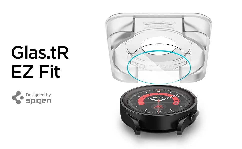 Spigen Tempered Glass Screen Protector GlasTR EZ FIT designed for Galaxy Watch 5 Pro - 2 Pack - galaxy watch 5 pro screen protector