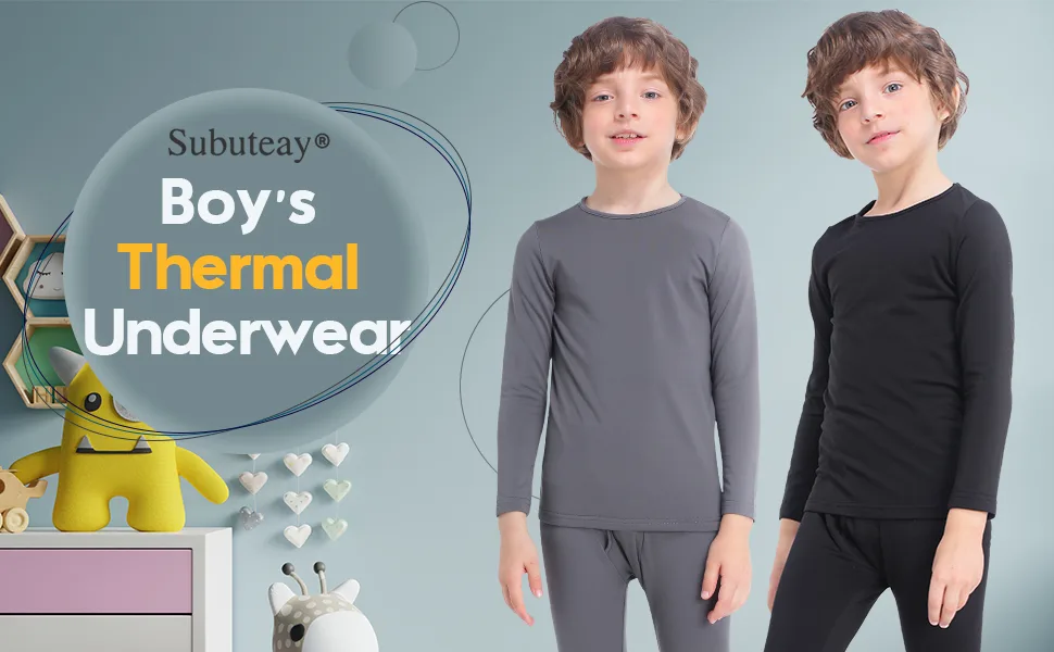Subuteay Boys Thermal Top Fleece Lined Long Johns Long Sleeve Undershirts Baselayer for Kids Top - Black Medium - product information 16