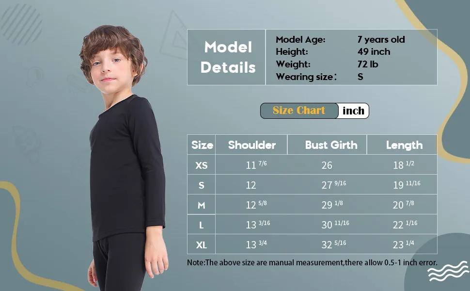 Subuteay Boys Thermal Top Fleece Lined Long Johns Long Sleeve Undershirts Baselayer for Kids Top - Black Medium - product information 17