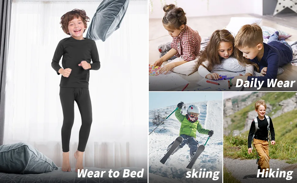 Subuteay Boys Thermal Top Fleece Lined Long Johns Long Sleeve Undershirts Baselayer for Kids Top - Black Medium - product information 18