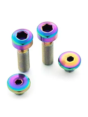 Titanium Brake Hardware Kit | Shimano XTR/XT/SLX/Deore (Natural Ti) - Rainbow Oil Slick Anodized Hardware for Shimano Disc Brake Levers