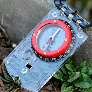 Sighting Compass Mirror Adjustable Declination - Boy Scout Compass Survival Camping | Base Plate Compass Kids Navigation | Orienteering Compass Hiking Map Read Military Compass Backpacking Clinometers Red - turn on sport