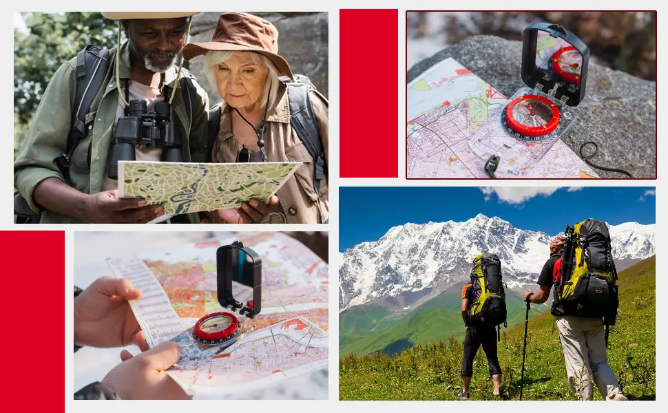 Sighting Compass Mirror Adjustable Declination - Boy Scout Compass Survival Camping | Base Plate Compass Kids Navigation | Orienteering Compass Hiking Map Read Military Compass Backpacking Clinometers Red - turn on sport