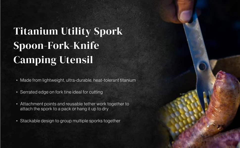 UCO 3-In-1 Titanium Spork Camping Spoon-Fork-Knife Utensil - UTILITY SPORK