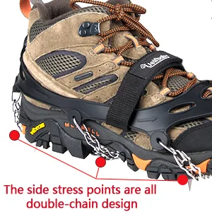 Crampons Upgraded 19 Spikes Ice Snow Grips Traction Cleats System Safe Protect for Walking, Jogging, or Hiking on Snow and Ice Large - double-chain design