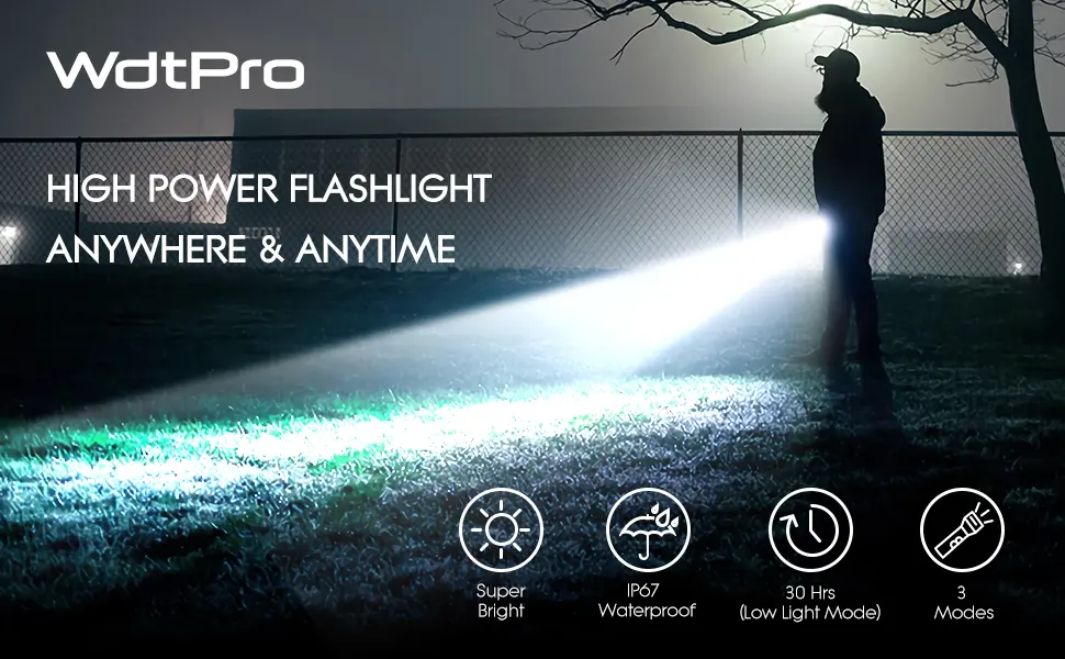 WdtPro High-Powered LED Flashlight S3000, Super Bright Flashlights - High Lumen, IP67 Water Resistant, 3 Modes and Zoomable for Camping, Emergency, Hiking, Gift 1 PACK - led flashlight