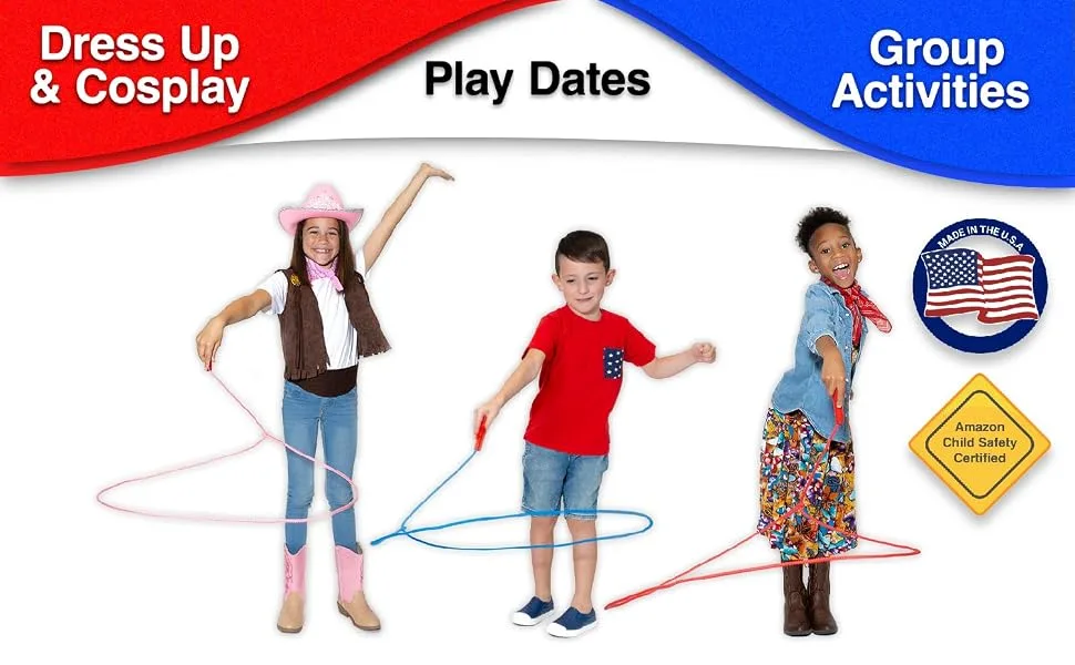 Western Stage Props Childrens Cowboy Kiddie Trick Rope Lasso Pre-Tied | Ages 4-10 | Green - info graphic showing product