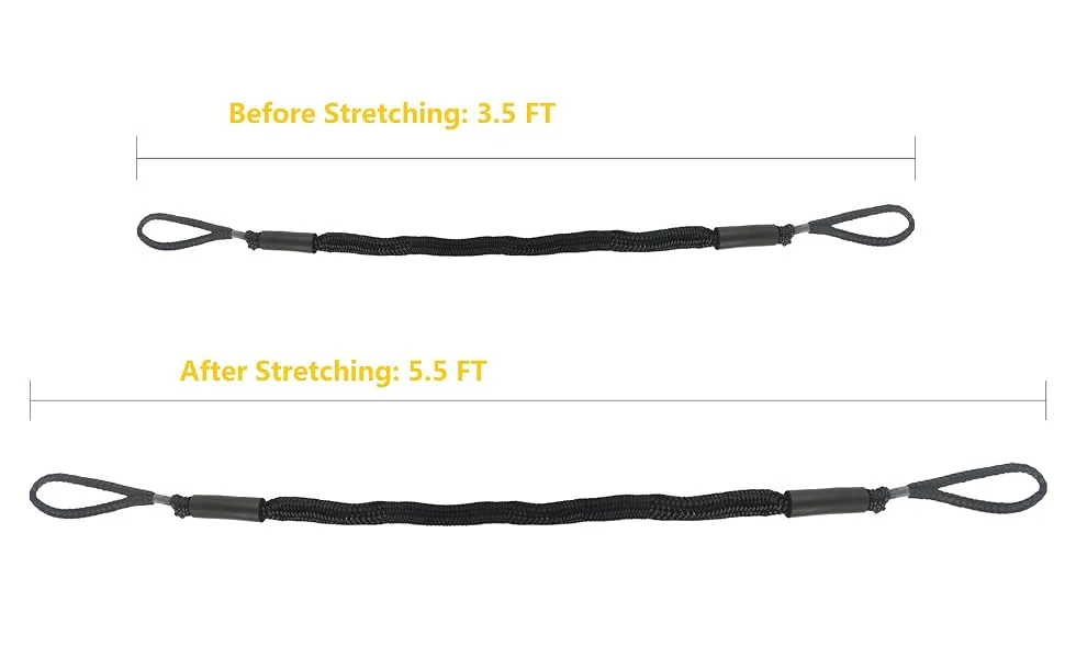 Bling Bling Bungee Dock Line Mooring Rope 3.5 ft Black 2 Pack - stretching